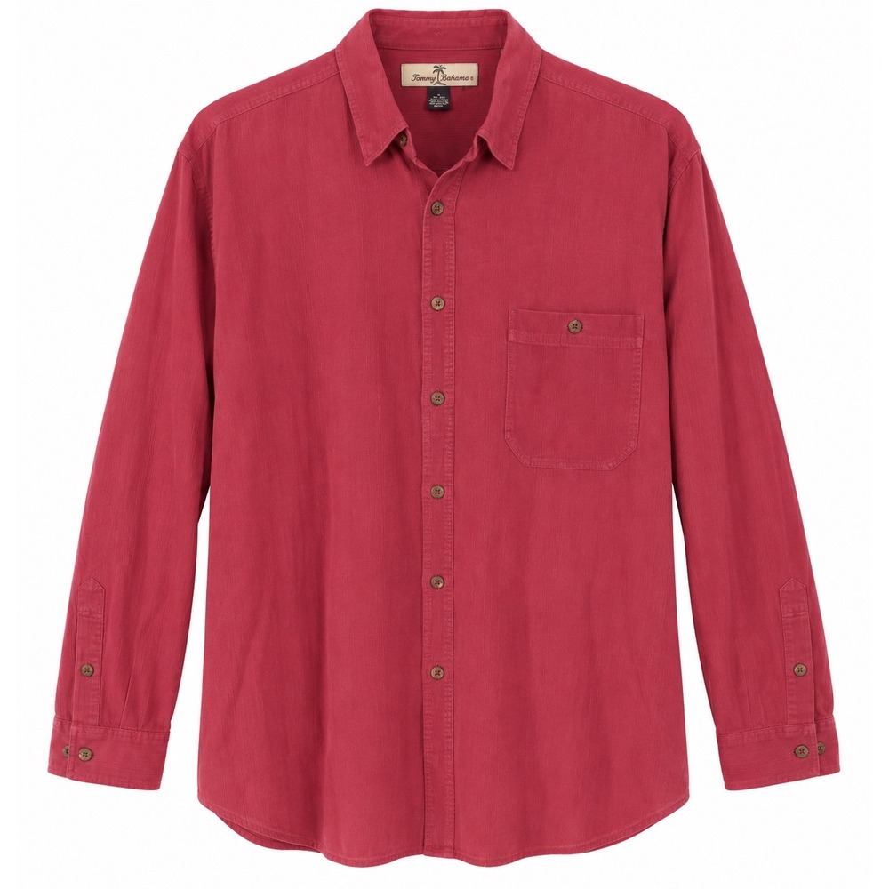 Tommy Bahama Mens L Pink 100% Silk Textured Long Sleeve Button Down Casual Shirt